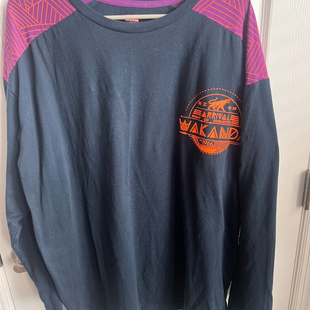 Marvel Black Panther World of Wakanda Long Sleeve T Shirt‎ Men XL Orange Navy